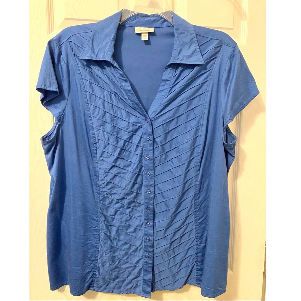 Dress Barn Blue Cap Sleeve Pintuck-inset Blouse EUC